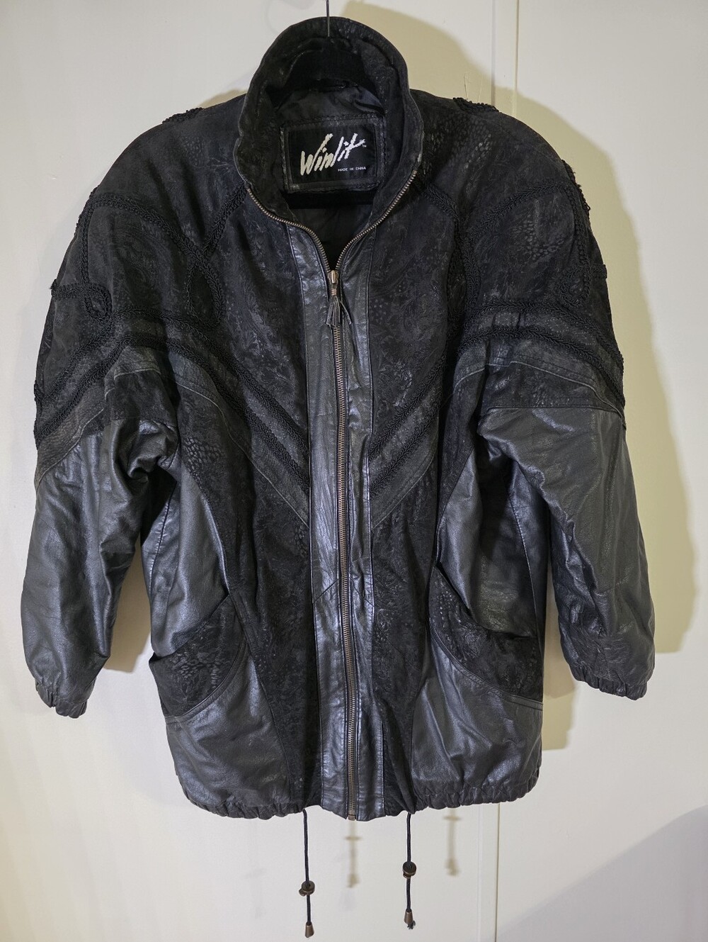 Winlit Black Men's Leather Bomber Jacket